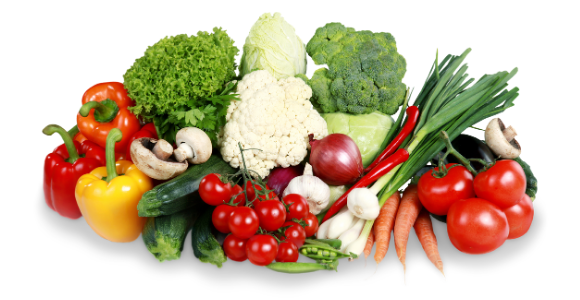 pile of fresh vegetables on white background
